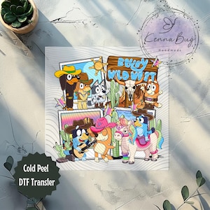 Wild West, Blue Dog, Cartoon, DTF Transfer, Ready to Press, Shirt Transfer, Heat Transfer, Direct to film Transfer