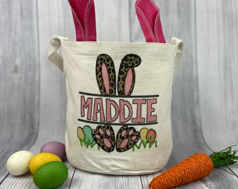 Personalized Linen Easter Basket, Easter Bag, Name, Custom Easter Basket, Gift, Bunny Ear Basket