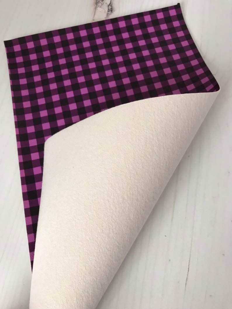 Fabric Sheet Bag Making Faux Leather Pink Buffalo Plaid Bow Supplies Printed Leather Sheet Printed Vinyl Synthetic Leather