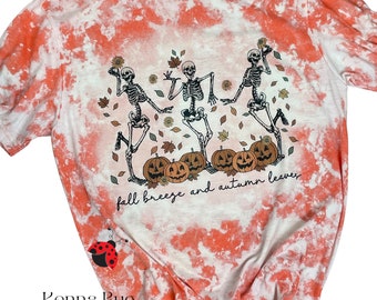 Fall Breeze and Autumn Leaves, Fall Shirt, Halloween pumpkins, skeletons,T shirt, sublimation, Bleached Shirt, Adult, Unisex T shirt