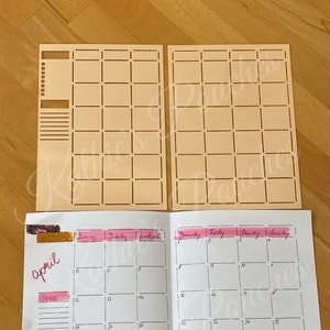 21A5: 2 Stencils for A5 notebook, bullet journaling, monthly layout, month on two pages