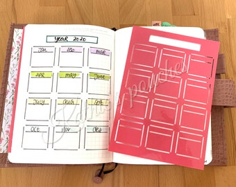 Stencil for B6 notebook, bullet journaling, year on one page, yearly overview