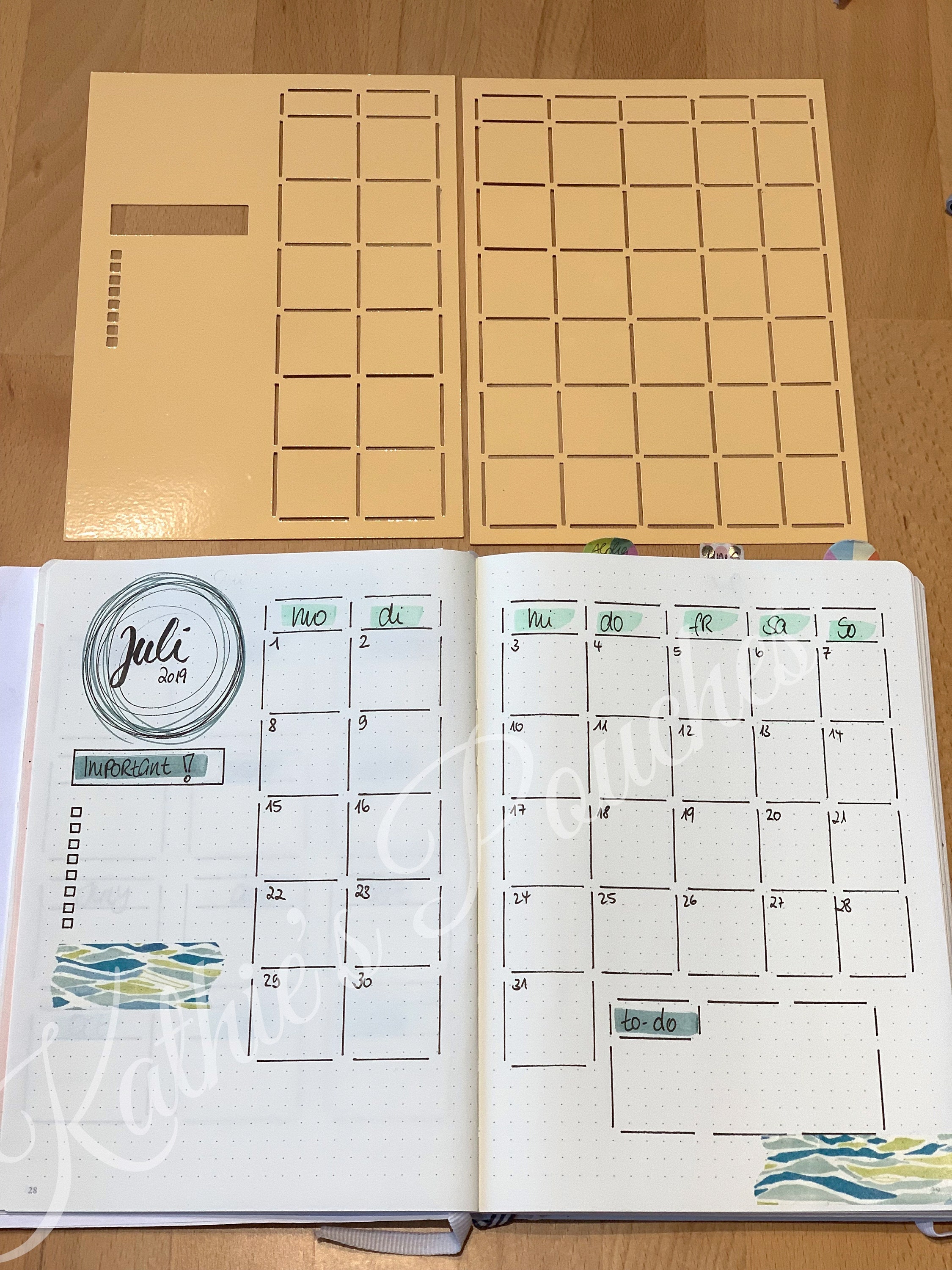 05A5: 2 Stencils for A5 Notebook, Bullet Journaling, Monthly Layout, Month  on Two Pages 