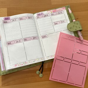 Stencil for B6 notebook, bullet journaling, week on two pages, notes