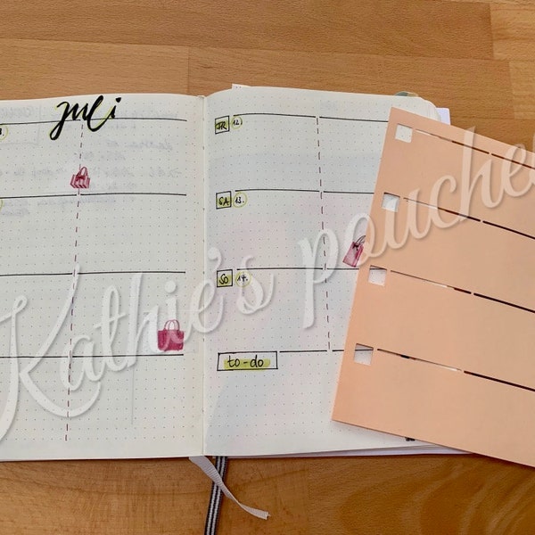 11A5 Stencil for A5 notebook, bullet journaling, weekly layout, week on 2 pages, WO2P