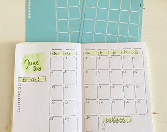 02FN: 2 Stencils for notebooks with 3,5 x 5,5 inch (like field notes/pocket), bullet journaling, monthly layout