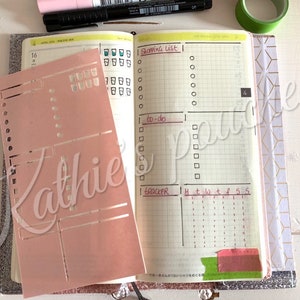 01W Stencil for Hobonichi weeks: To-Do-List, weekly tracker, water-Tracker, Shopping-List - new color