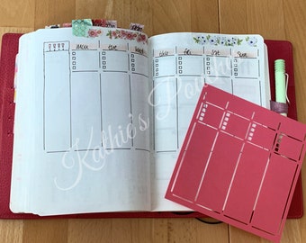 14B6 Stencil for B6 notebook, bullet journaling, weekly layout 1, week on two pages, vertical