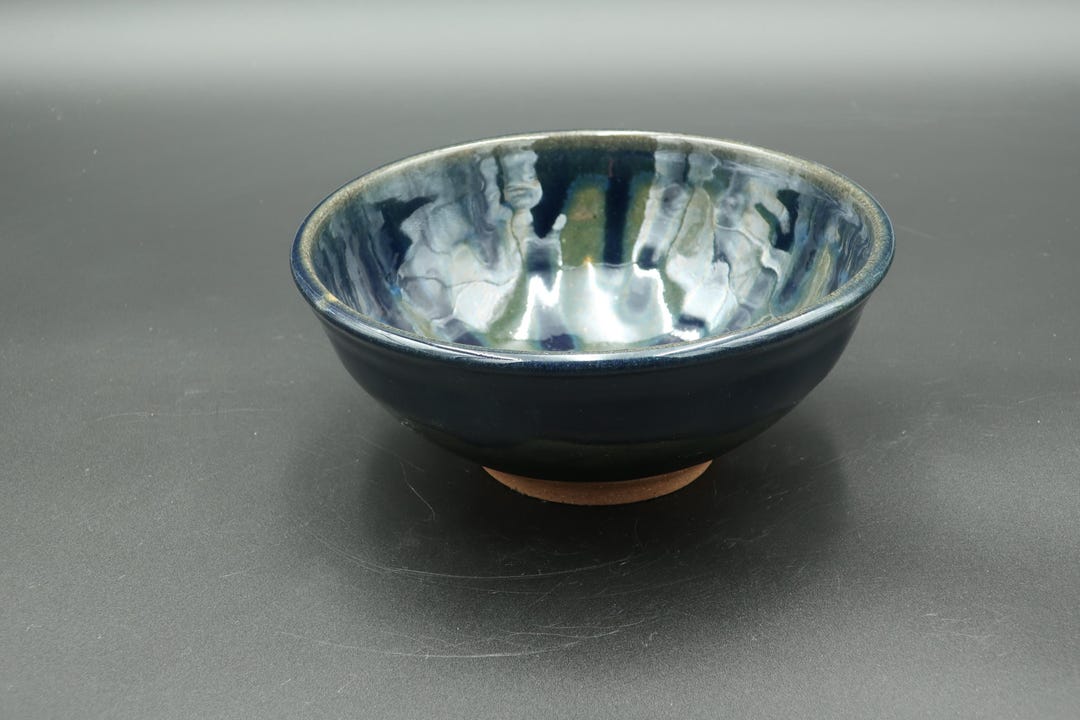 Handmade Stoneware Bowl, Dark Green With Blue Highlights, Wheel Thrown ...