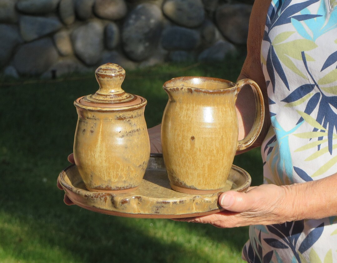 Pottery Sugar and Creamer Set, Pottery Sugar Bowl, Pottery Creamer