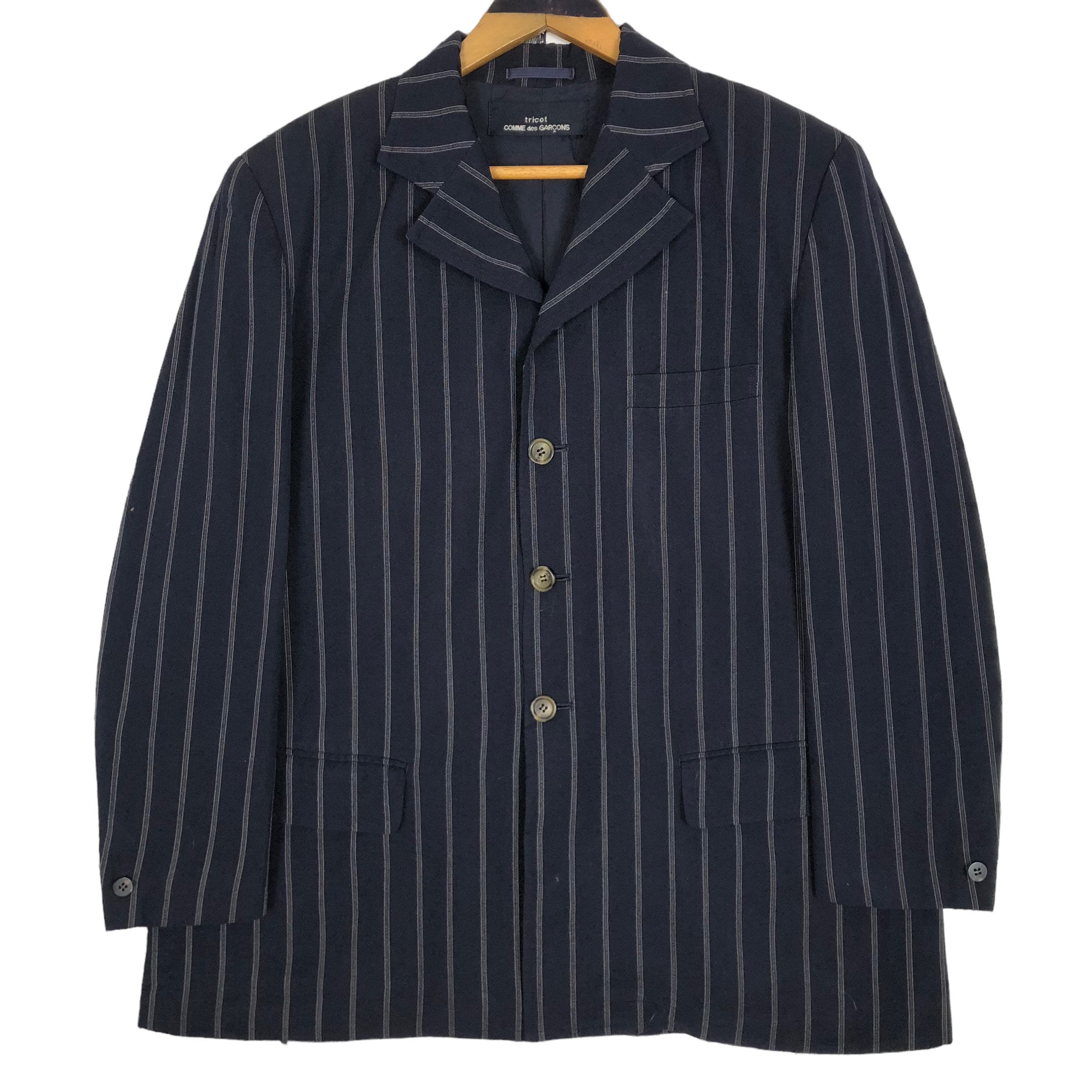 Vintage 90s Tricot Comme Des Garcons Wool Blazer - Striped Jacket