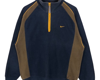 Vintage 90s Nike Swoosh Mock Neck Sweatshirt Pullover Quarter Zipped Sweater Small Logo Embroidery Streetwear Size L
