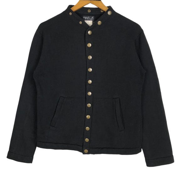 【agnes b.】STAND COLLAR JACKET 566T Vintage Agnes B Homme Snap Button Sweatshirt Jacket - Size S - Etsy