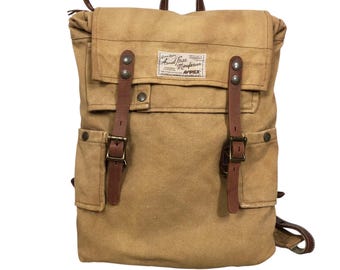バッグ RARE! old avirex leather backpack Vintage Avirex Canvas Backpack: Leather Straps, Military Ration