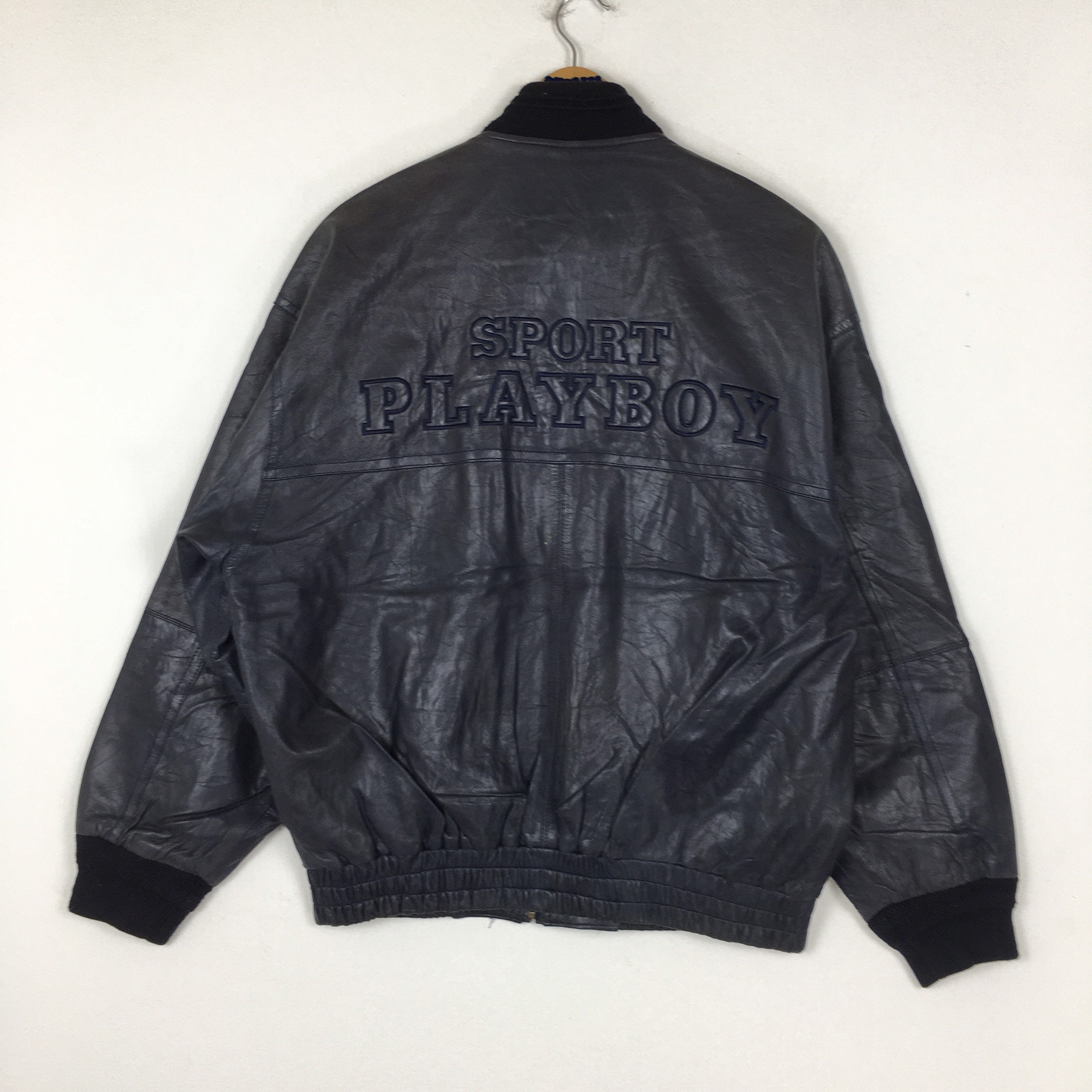 Vintage Playboy Sport Leather Biker Jacket Zip Up Big Logo | Etsy