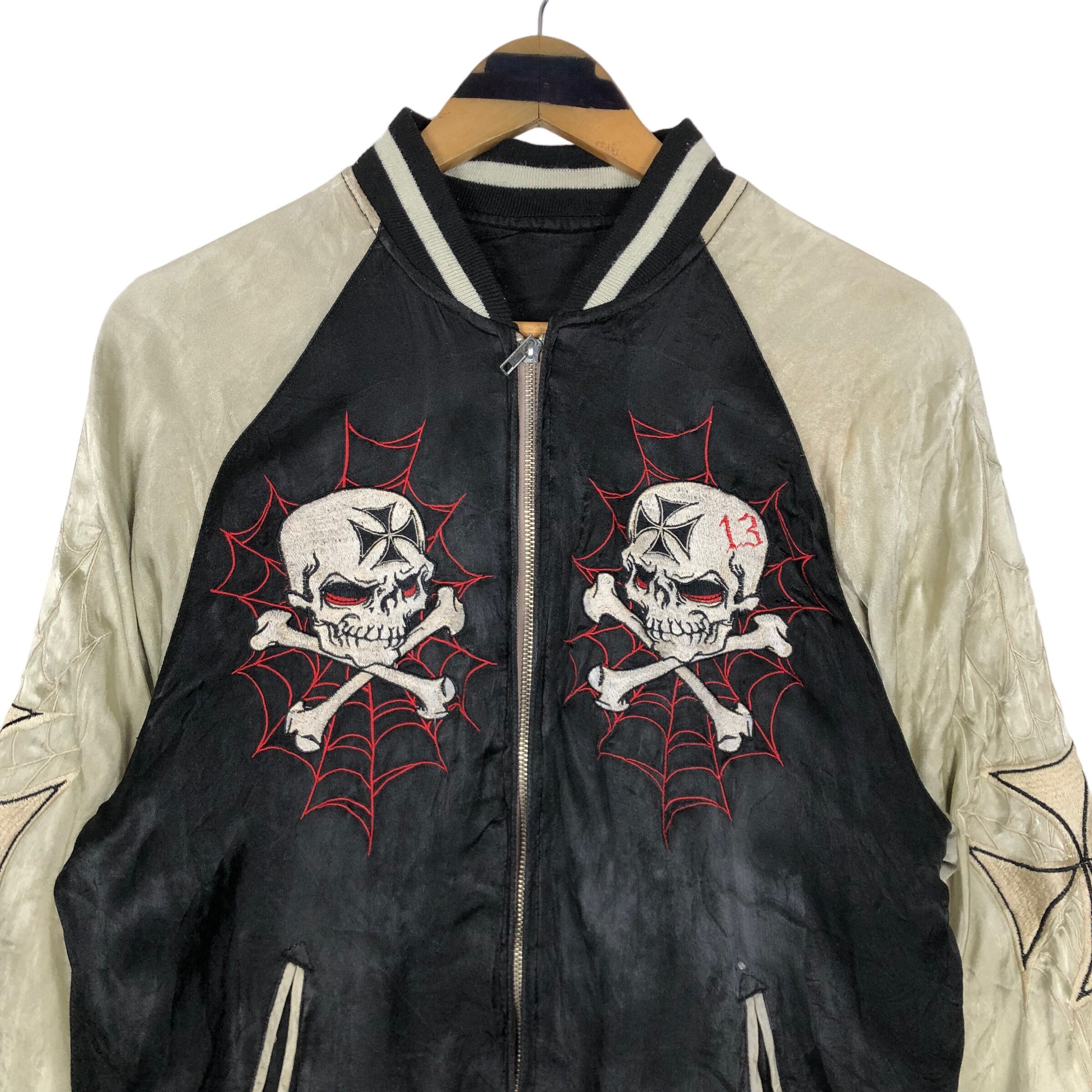 Vintage Lucky 13 Sukajan Jacket: Reversible Rayon Embroidered