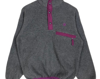 Vintage Jack Wolfskin Polarsystem Mock Neck Fleece Sweater Pullover Sweatshirt Button Up Small Logo Embroidery Streetwear Size S