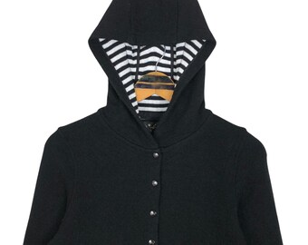 Vintage Agnes B Paris Hooded Sweater: Snap Button Black Hoodie