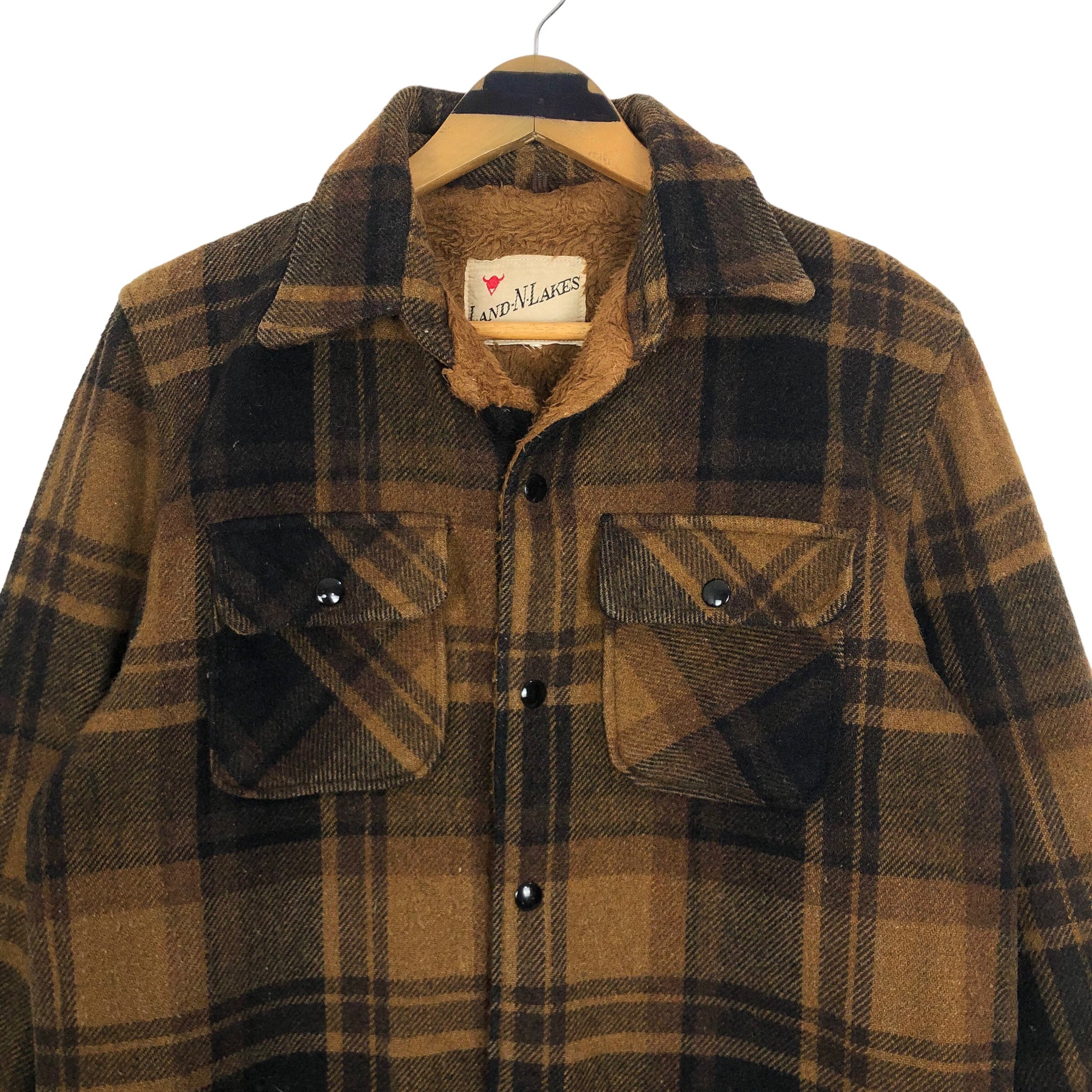 Vintage 90s Land-n-lakes Wool Flannel Shearling Jacket Button up 