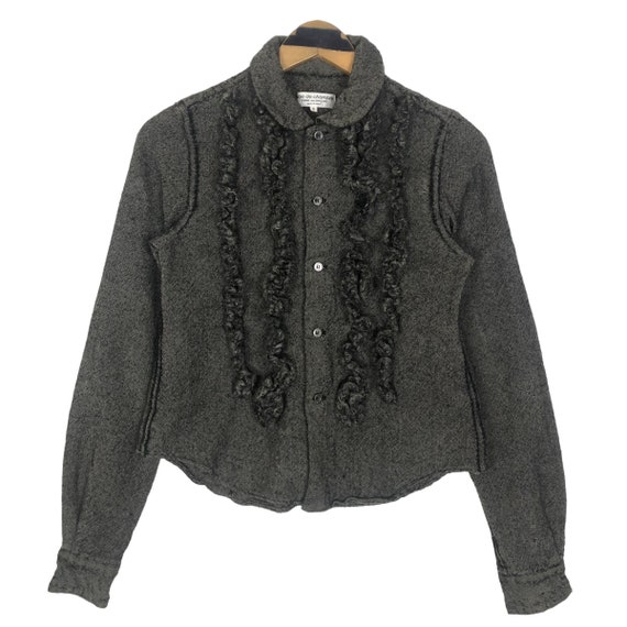 Comme des Garçons, Vintage Comme Des Garcons Wool Blouse - Ruffle Front, Made in Japan - Size S