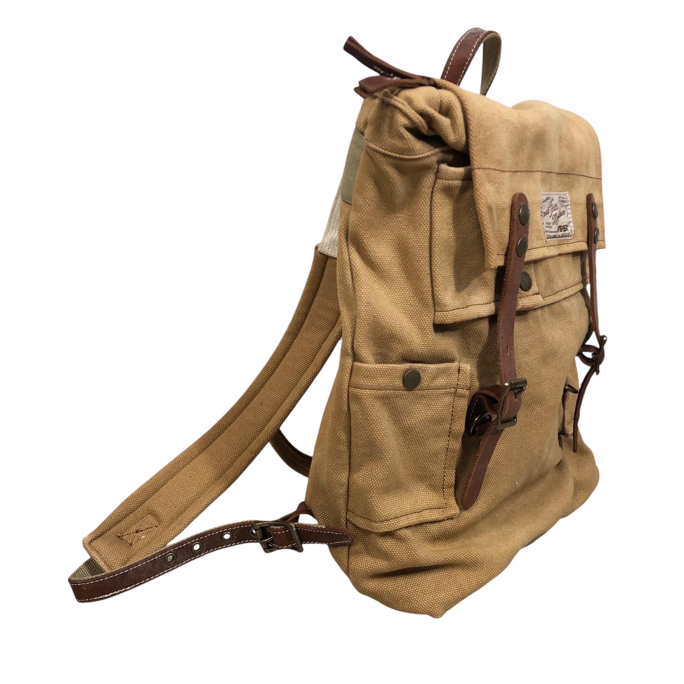 Vintage Avirex Canvas Backpack: Leather Straps, Military Ration