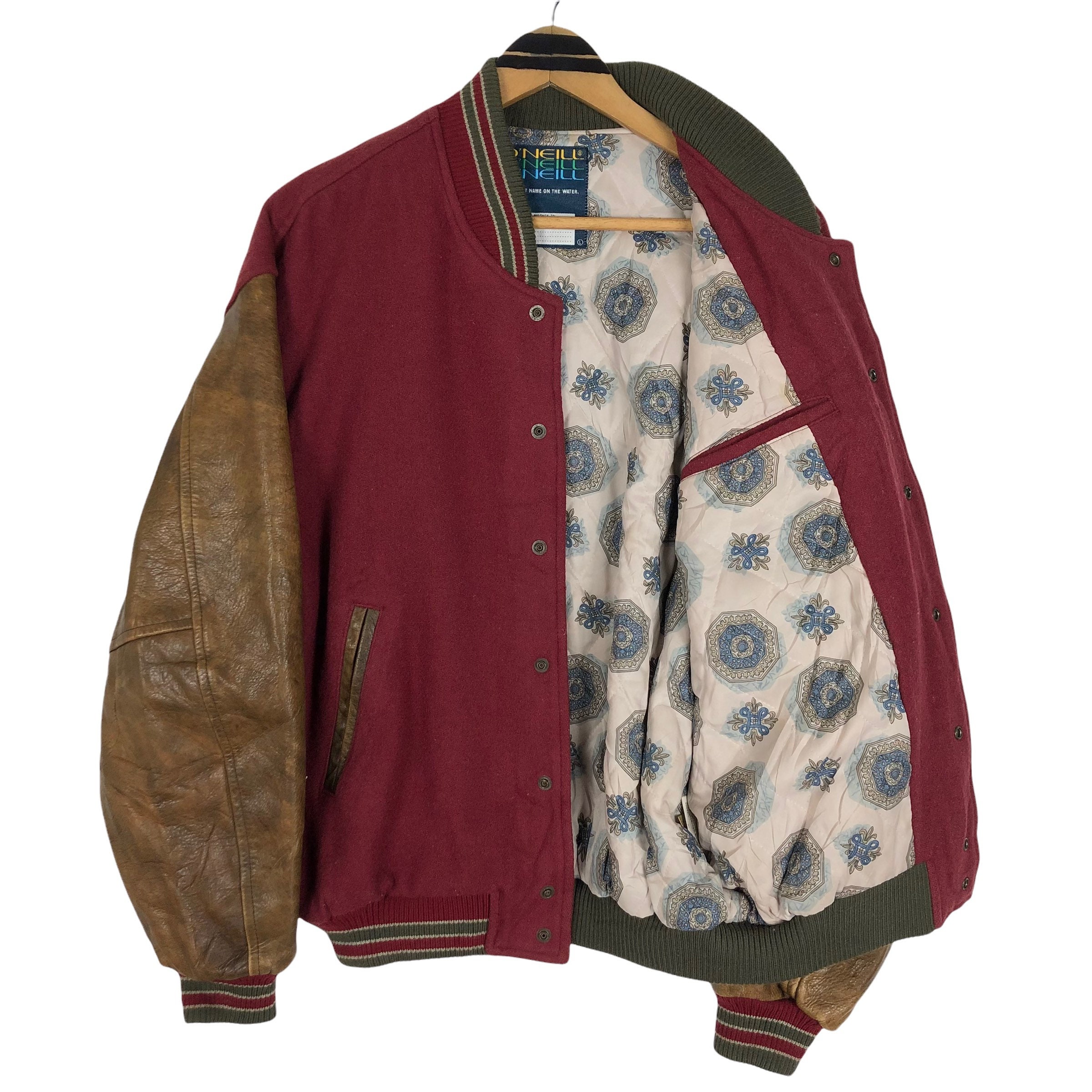 Vintage 90s O'neill Wool Varsity Jacket Leather Sleeves Big Vintage 90s O'neill Wool Varsity Jacket Leather Sleeves Big