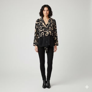 Blusa de seda con un solo botón y estampado abstracto de Issey Miyake primavera/verano 2002, fabricada en Japón, marca japonesa, ropa de calle, talla M