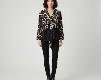 Blusa de seda con un solo botón y estampado abstracto de Issey Miyake primavera/verano 2002, fabricada en Japón, marca japonesa, ropa de calle, talla M