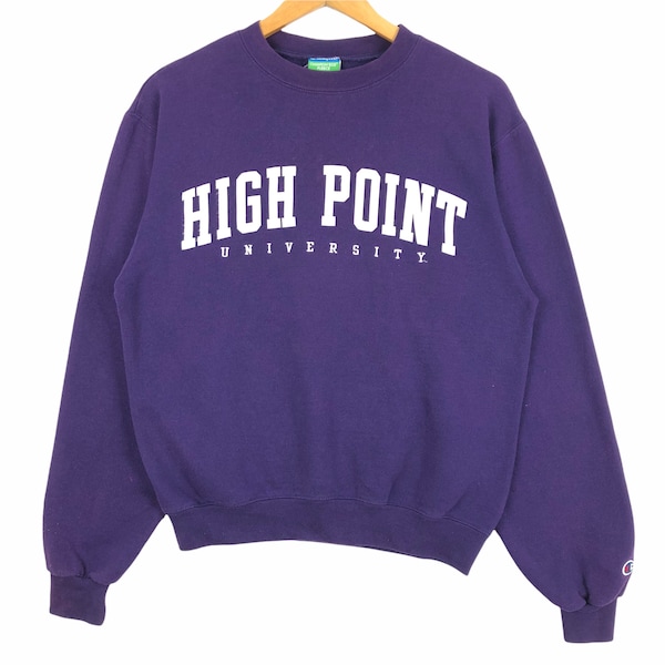 Vintage 90s High Point University North Carolina Sweatshirt Pullover Big Logo Embroidery Spell Out Champion Eco Fleece Collegiate Size S