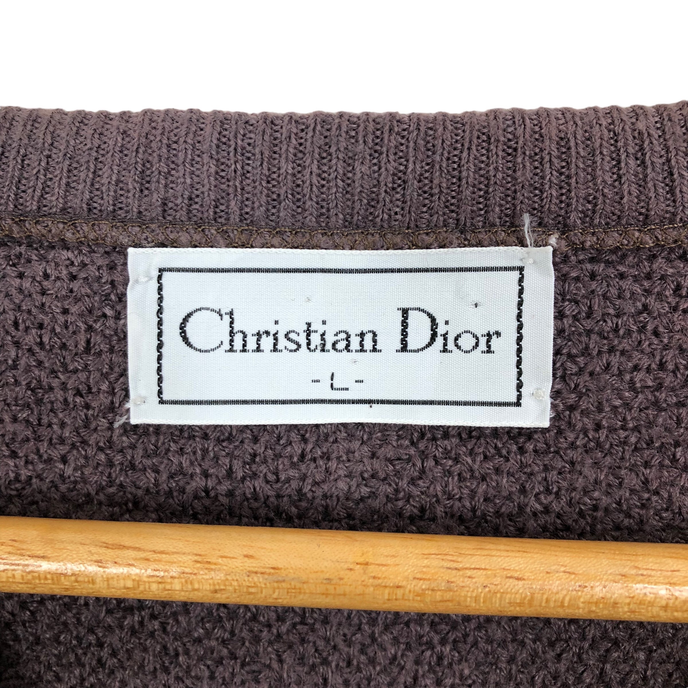 Vintage Christian Dior V-neck Knit Sweater: Embroidered Logo, Made