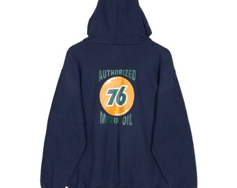 Sudadera con capucha vintage de 1976 Motor Oil: sudadera con logo grande, talla L