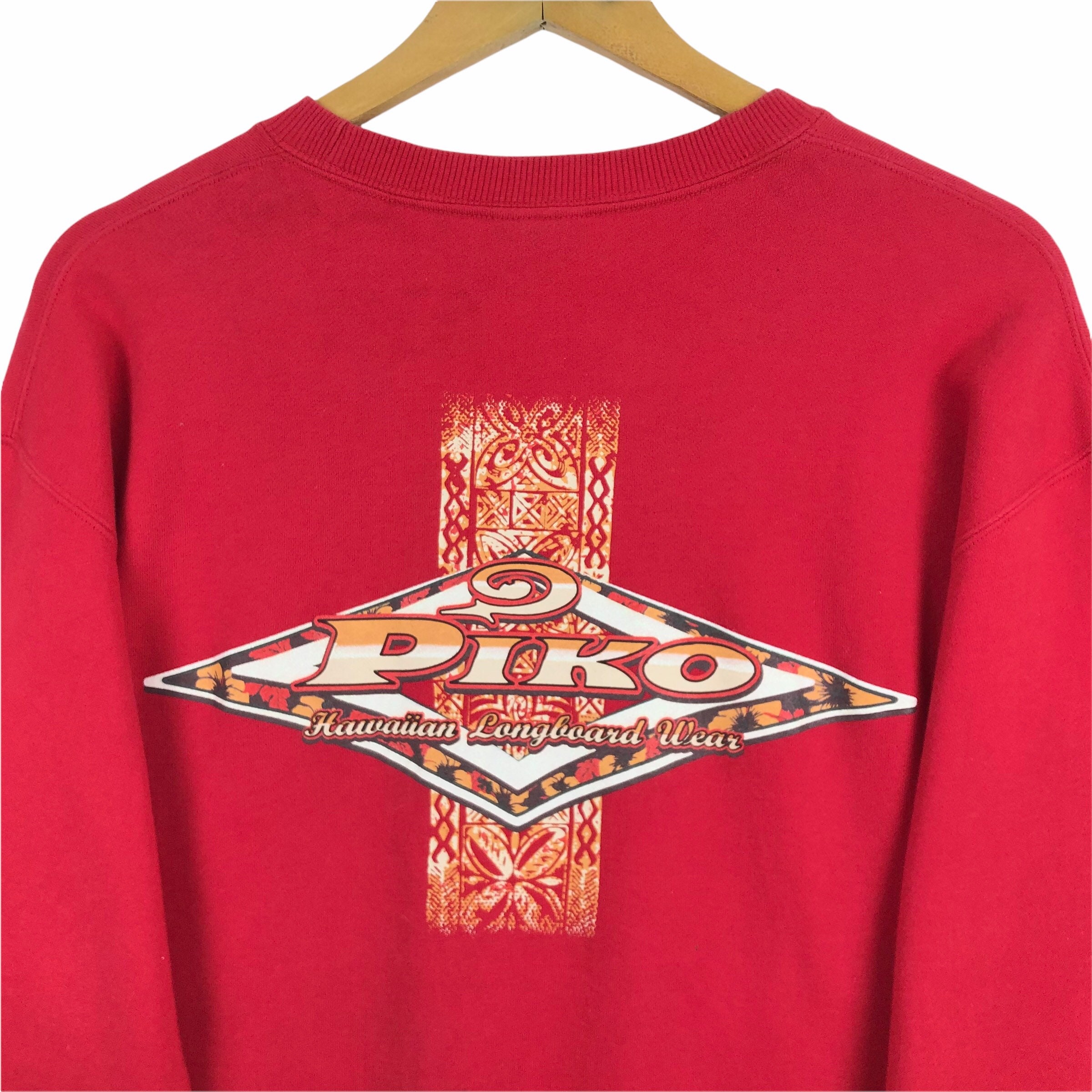 【HI FI FNK】Red Hot Vintage Longsleeve Vintage Piko Hawaiian Longboard Wear Crewneck Sweatshirt