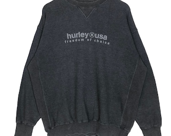 Vintage 90s Hurley USA Crewneck Sweatshirt Pullover Sweater Big Logo Spell Out Skateboard Skatewear Made In USA Streetwear Size XL