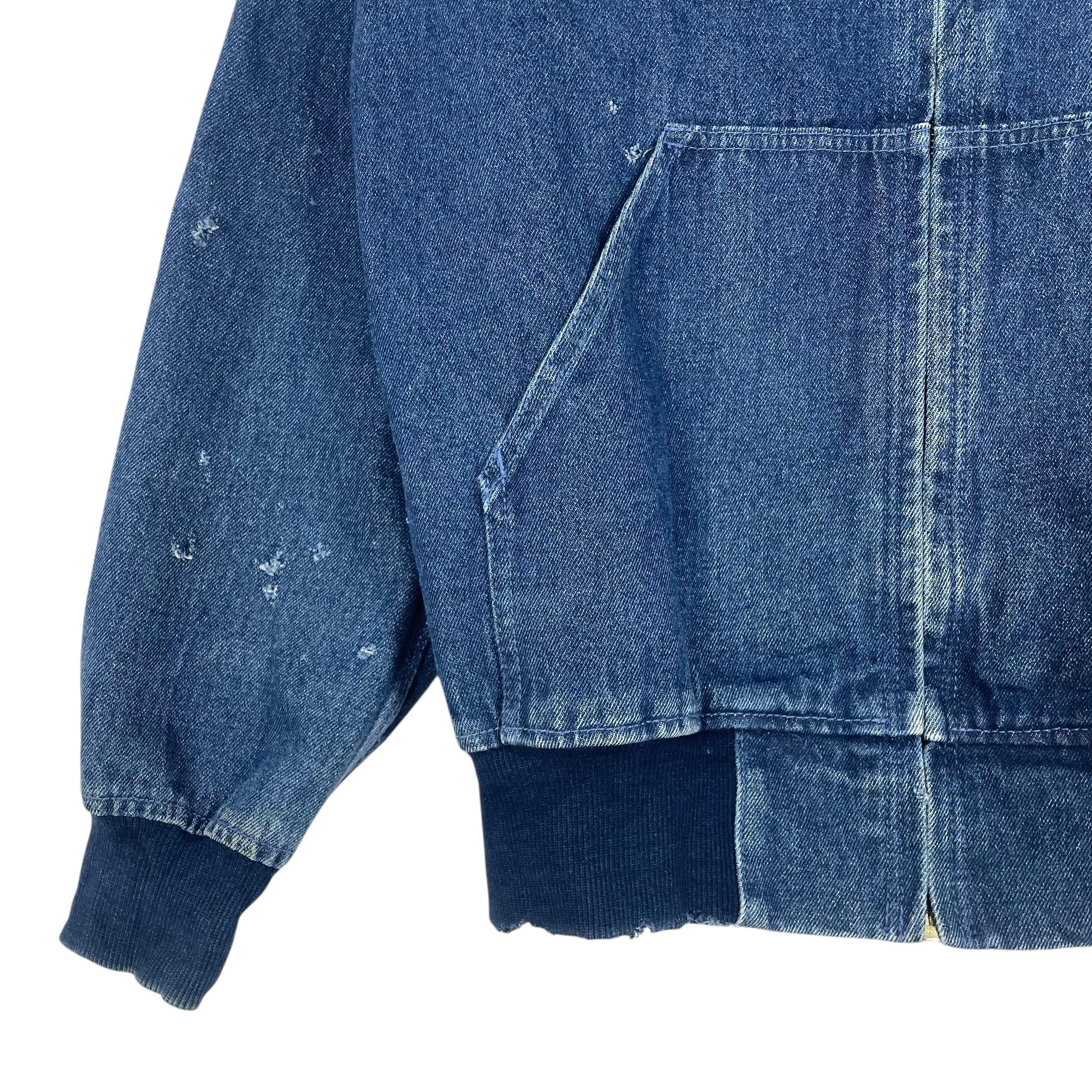 Vintage Stussy Denim Hooded Jacket: Distressed Embroidered Logo