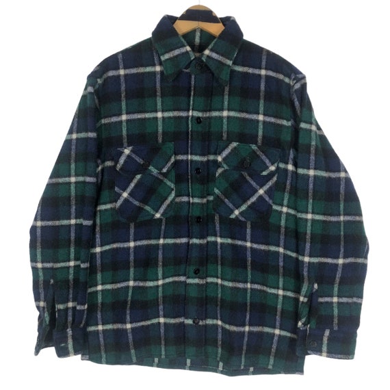 Vintage 90s Wrangler Wool Flannel Shirt Button up Plaid