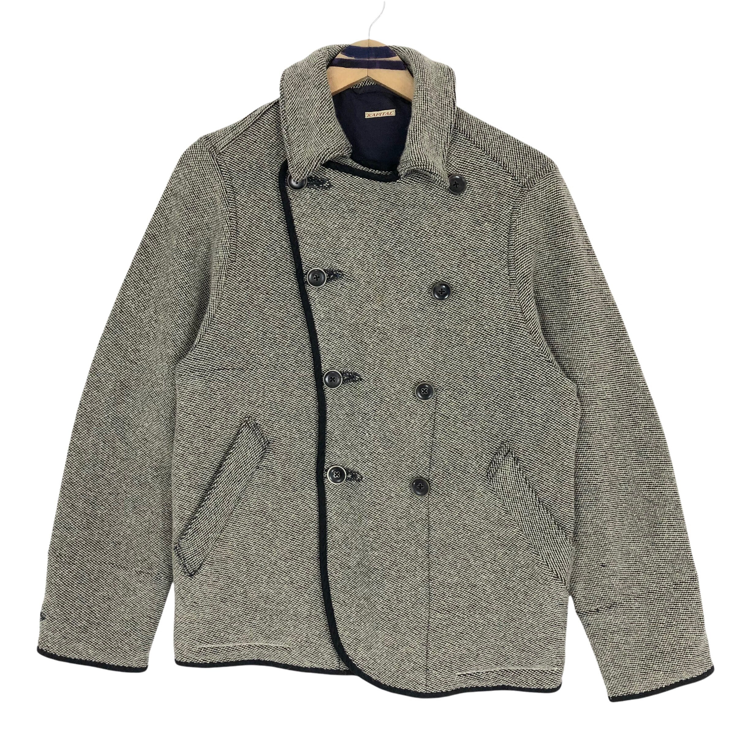 ジャケット・アウター authentic motel wool pea coat jacket Vintage Wool Zero King Grey Tweed Wool Pea Coat Jacket Red