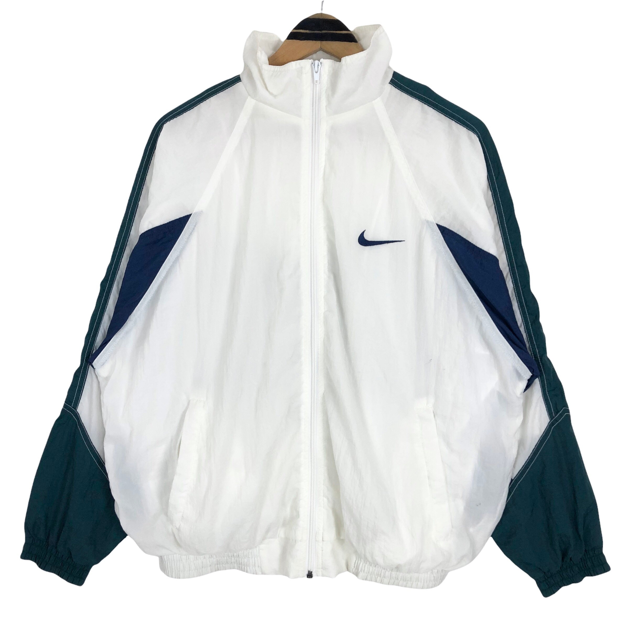 Vintage 90s Nike Swoosh Mock Neck Windbreaker Nylon Light Jacket