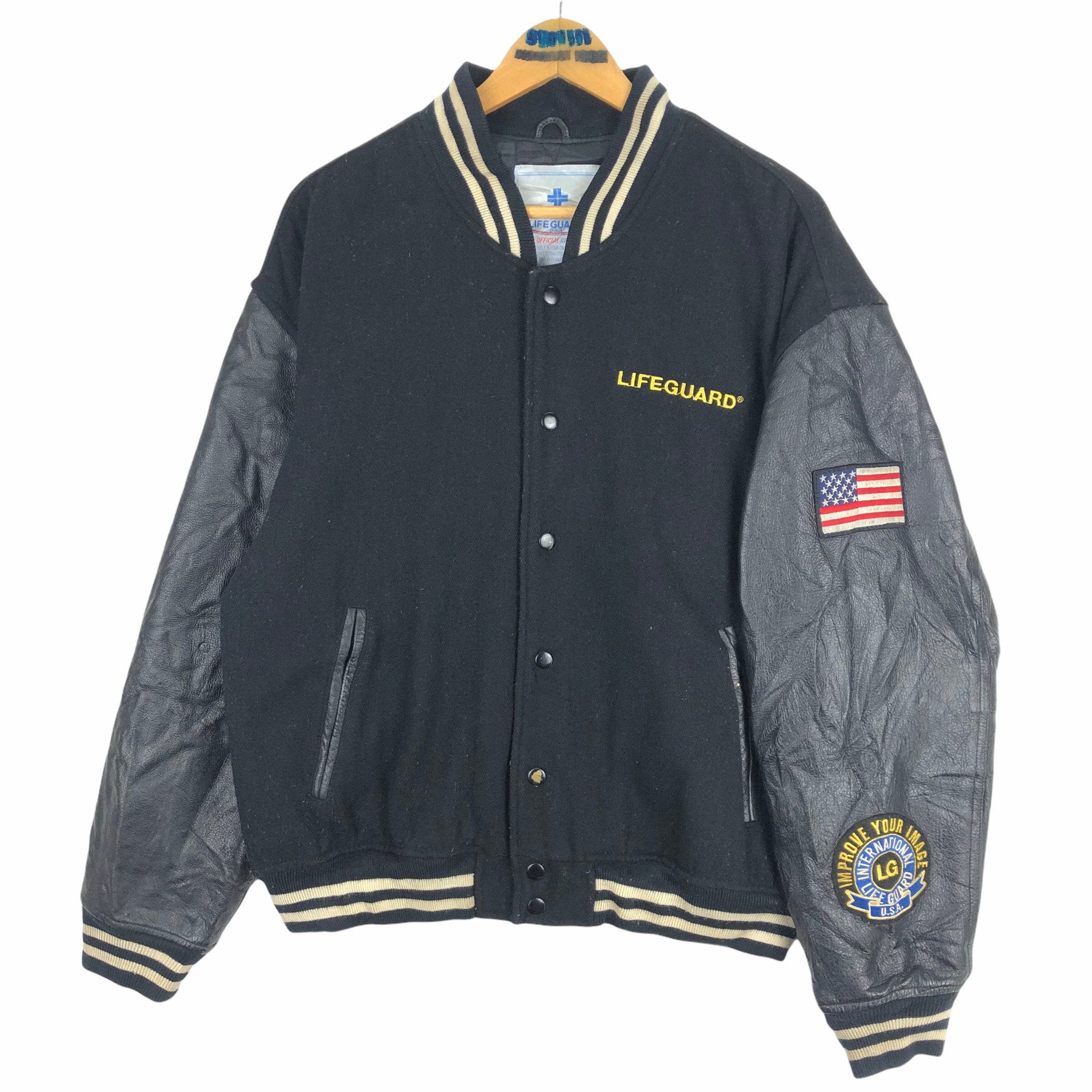 Vintage 90s Lifeguard Varsity Jacket: Wool & Leather