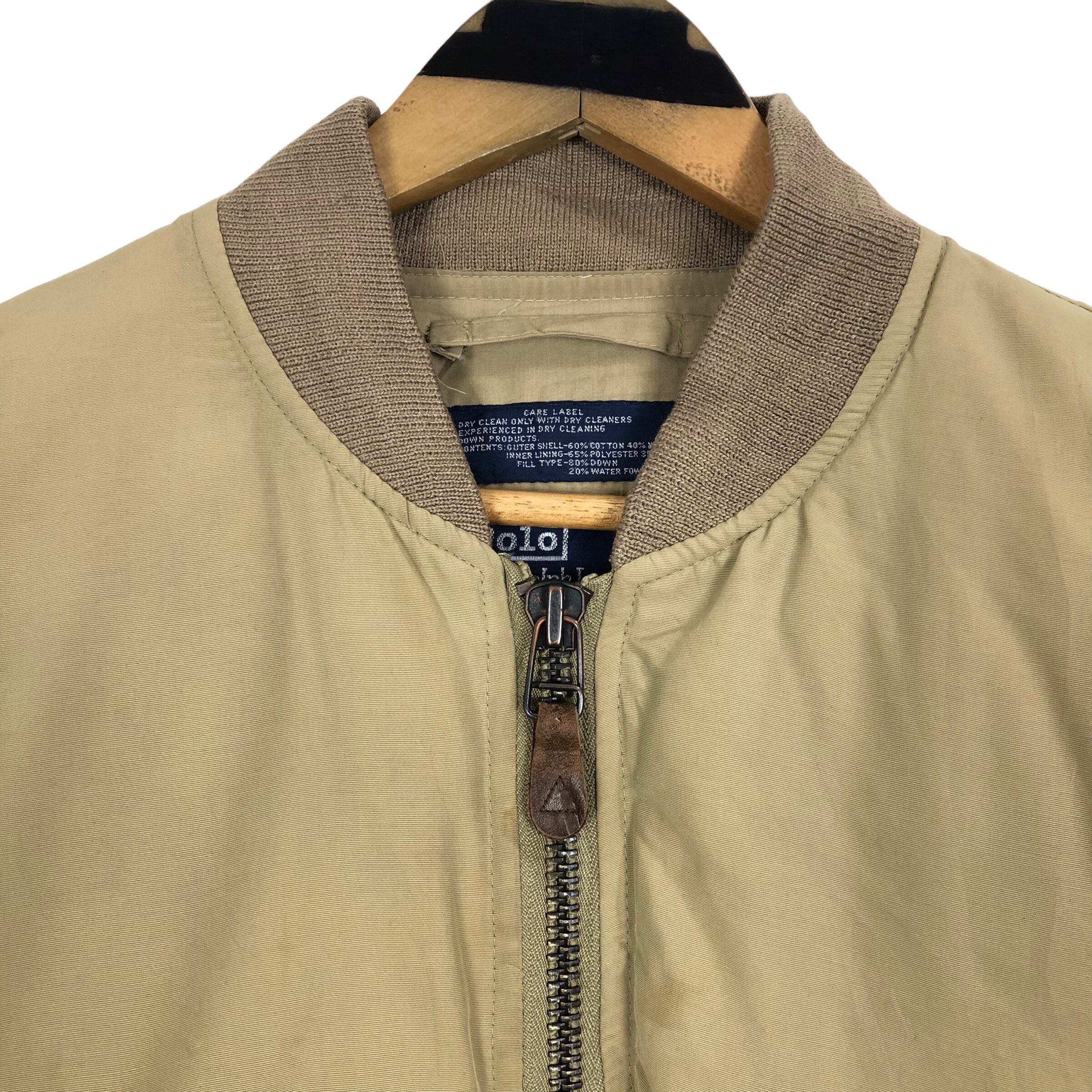 Vintage 90s Polo Ralph Lauren Beige Down Bomber Jacket: Oversized