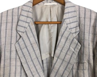 Vintage Comme Des Garcons Homme S/S 1991 Linen Plaid Blazer Light