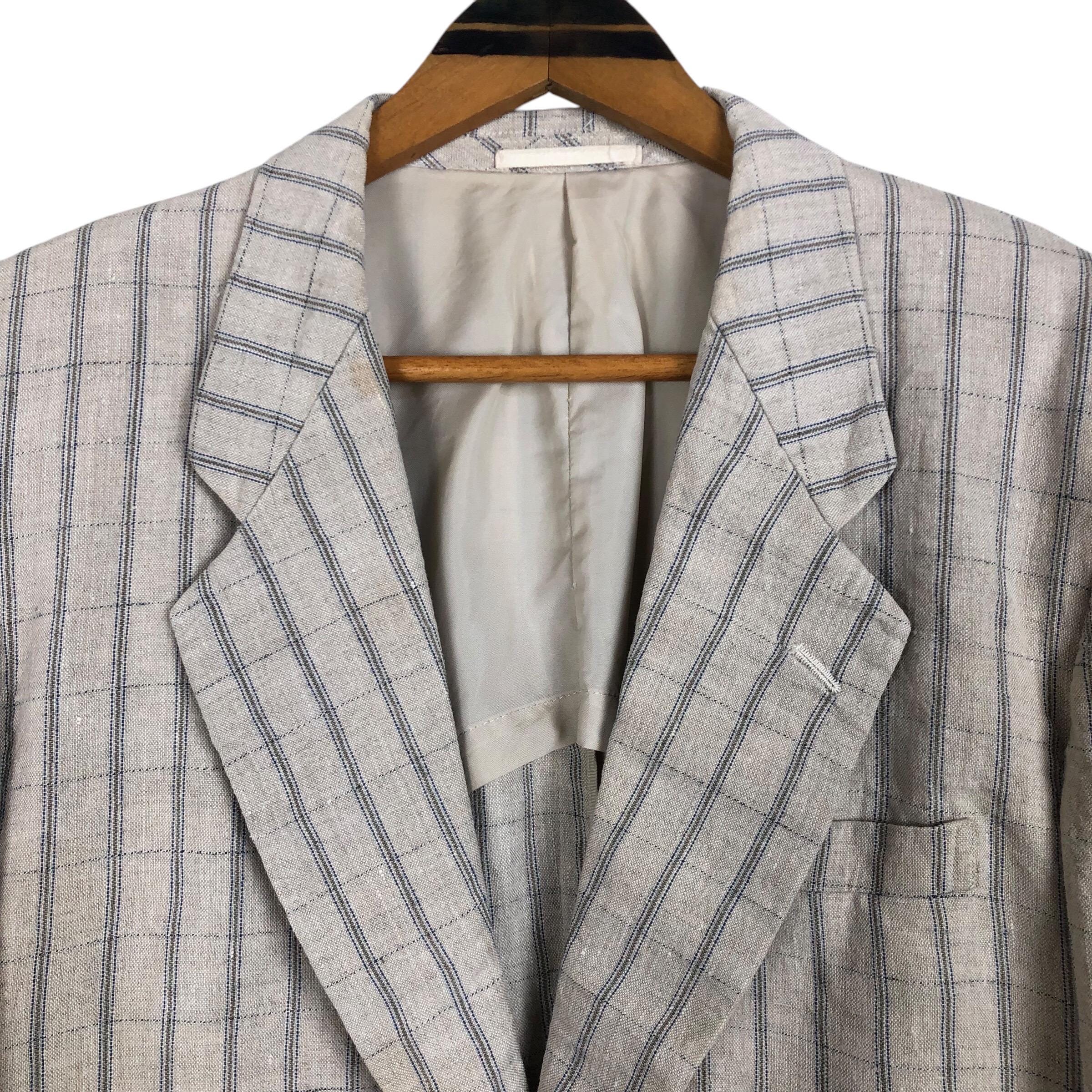 Vintage Comme Des Garcons Homme S/S 1991 Linen Plaid Blazer Light