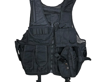 Vintage Black Tactical Vest: Military Grade Multifunction Sleeveless Jacket (Size S-M)