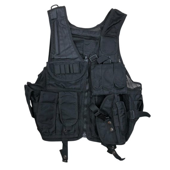 Vintage Black Tactical Vest: Military Grade Multifunction