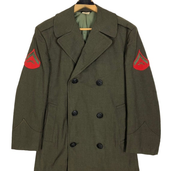 【EDIT CLOTHING】 Check wool marine coat Vtg 70s United States Marine Corps Wool Trench Coat USMC