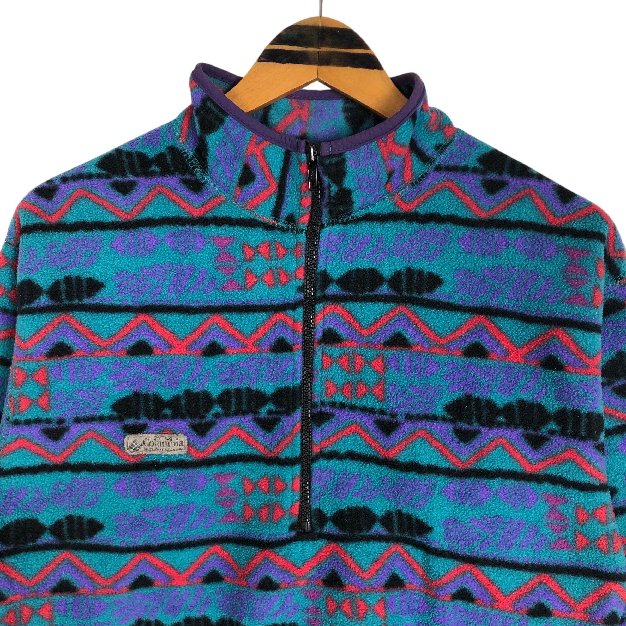 Vintage 80s 90s Columbia Mock Neck Fleece Sweater Pullover 