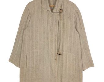 Vintage 90s Issey Miyake Permanente 1995 S/S Hemp Light Jacket Assymetrical Coat Japanese Brand Made In Japan Designer Streetwear Size L