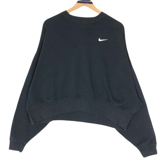 Nike mini swoosh oversized cropped black sweatshirt hot sale
