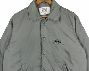 Vintage Alpha Industries Mens Coach Jacket Nylon 2129 710100 Light Jacket Button up Spell Out Small Logo Military Made in USA Size ML Etsy Israel
