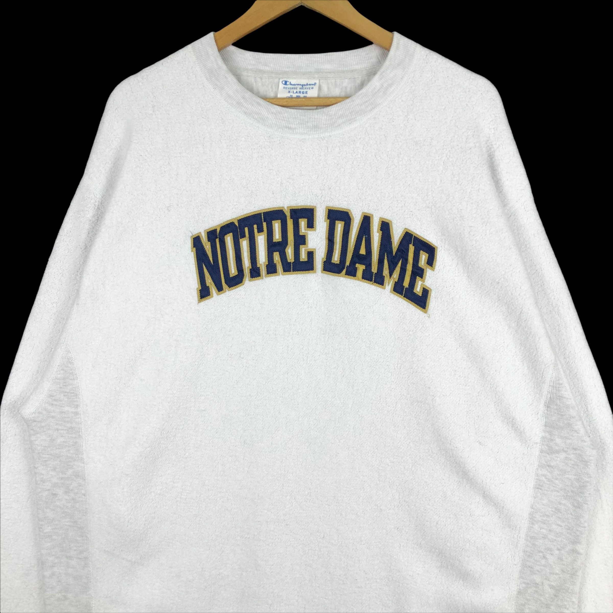 Vintage 90s Champion Reverse Weave X University Of Notre Dame Fighting Irish Crewneck Sweatshirt Pullover Big Logo Embroidery NCAA Size XL