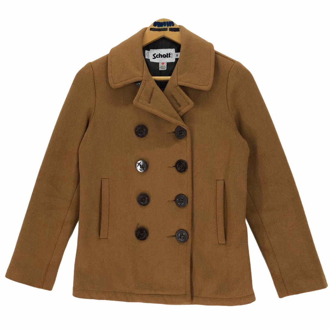 Vintage 90s 00s Schott NYC Womens Pea Coat Double Breasted Button